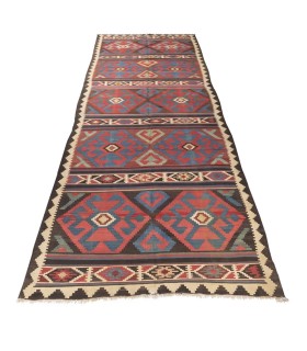 گلیم دستباف قدیمی کناره طول چهار متر شاهسون کد 187370