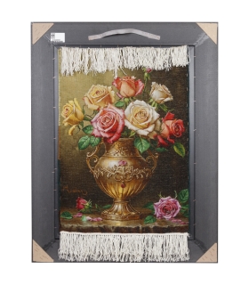 تابلو فرش دستباف گل رز در گلدان برنزی تبریز کد 910028