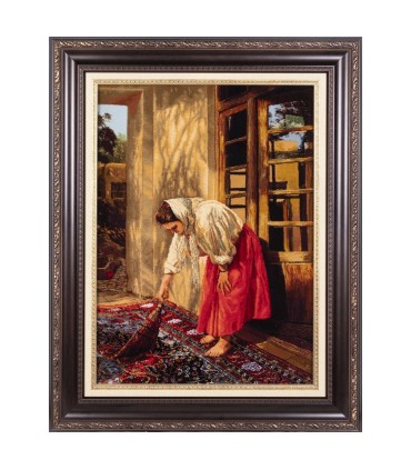 تابلو فرش دستباف دختر جارو زن تبریز کد 903891