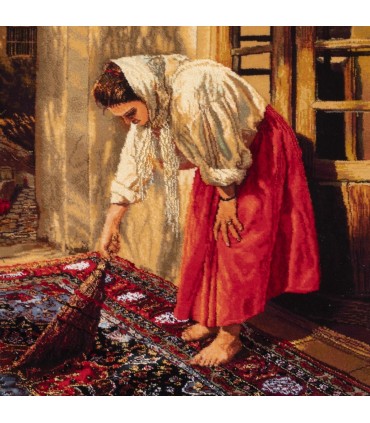 تابلو فرش دستباف دختر جارو زن تبریز کد 903891